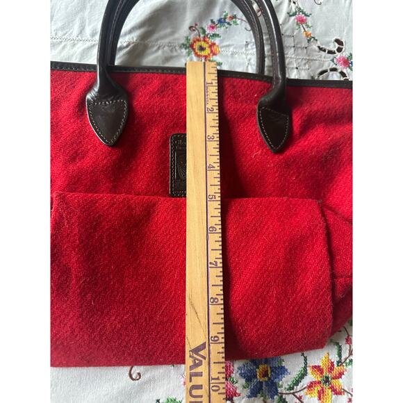 Harris Tweed red Handbag vintage brown leather top handles classic Scotland 13x9 - Picture 8 of 16